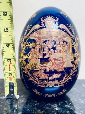 Vintage Blue and Gold Decorative Porcelain Egg, Limoges replica